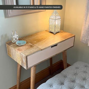 Scandinavian Mango Wood Dressing Table Hidden Storage Mirror |  Hand Painted Blush Pink & Natural Stain