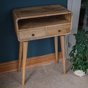 Mini Curved Console Table With 2 Drawers Open Storage Shelf Solid Mango ...