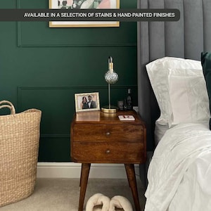 Round Wooden Bedside Table with Storage 2 Drawers - Handmade Mango Wood Bedroom Nightstand Cabinet