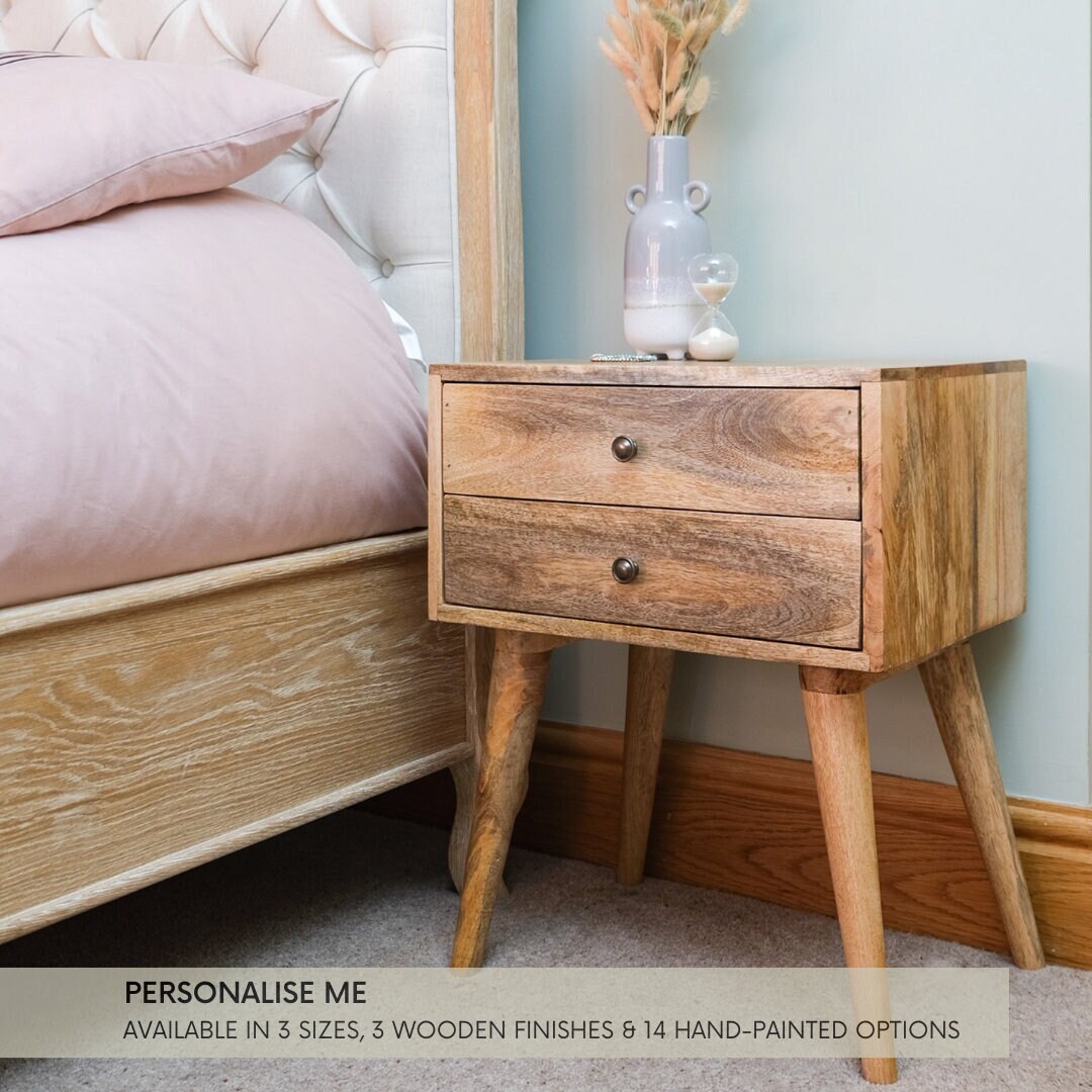 Handcrafted Mango Wood Bedside Table | Scandinavian Nightstand With ...