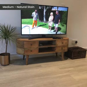 Solid Wood TV Stand 110cm Wide with Storage for Living Room Natural Light Brown zdjęcie 4