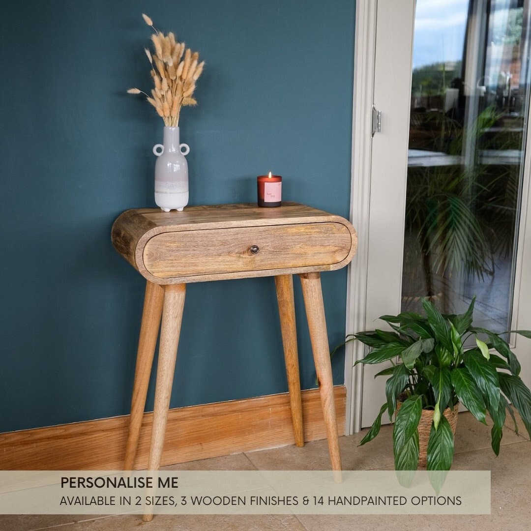 Mini Oval Console Table | Single Storage Drawer | Solid Mango Wood ...