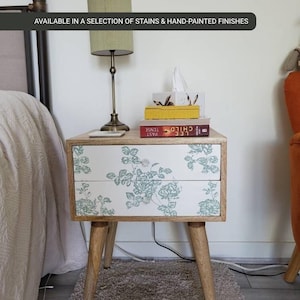 Hand Painted Floral Bedside Table 2 Drawers Handmade Solid Mango Wood Shabby Chic Furniture