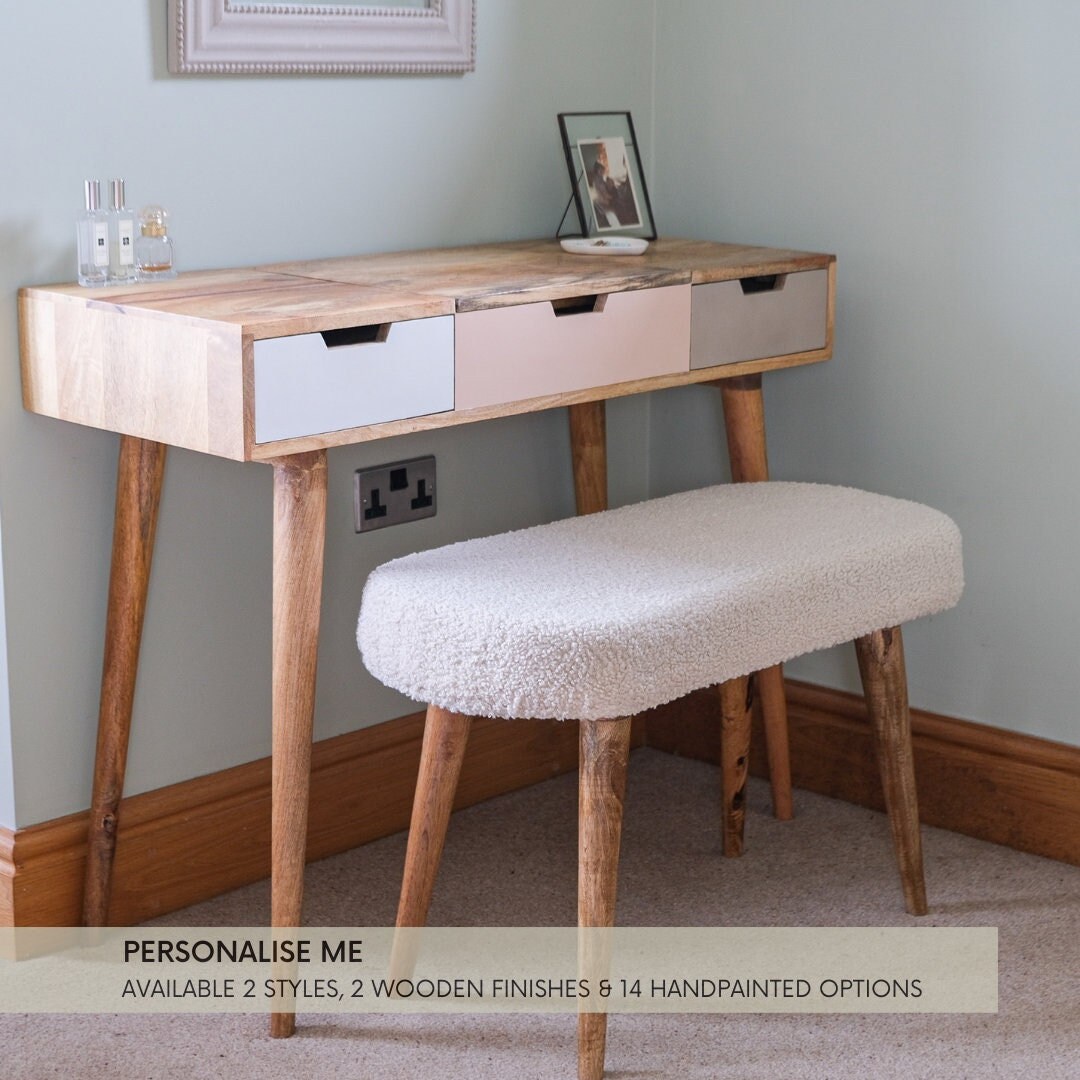 Scandinavian Dressing Table and Bench Set 3 Hand Painted Drawers