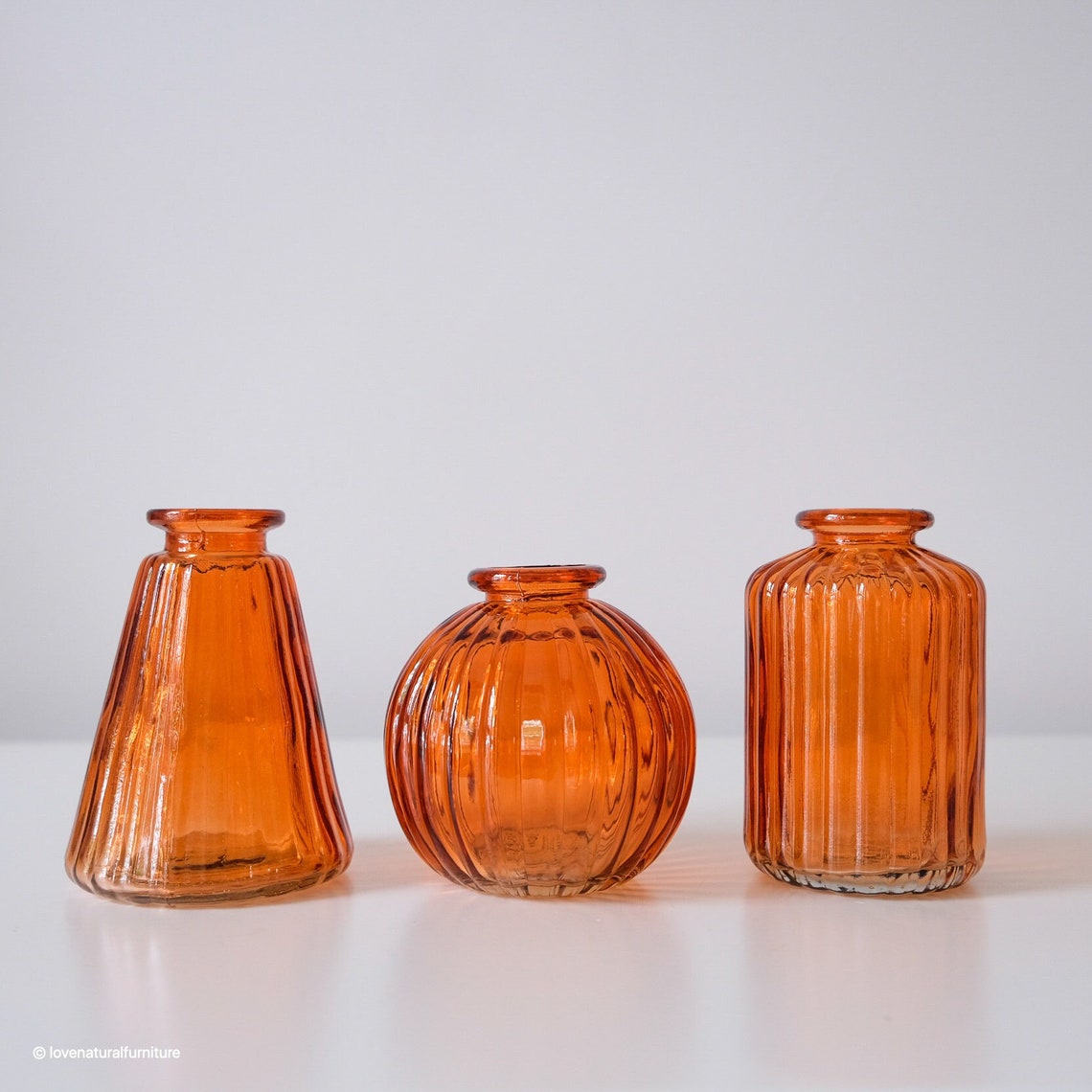 Small Glass Bud Vases Assorted Set of 3 Amber Etsy UK