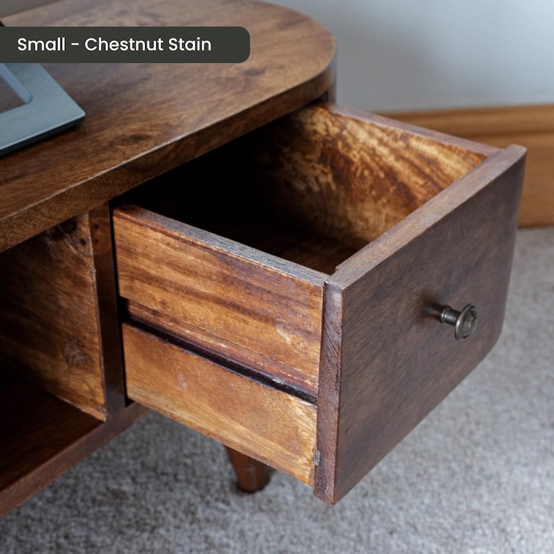 Solid Wood TV Stand 110cm Wide with Storage for Living Room Natural Light Brown zdjęcie 14