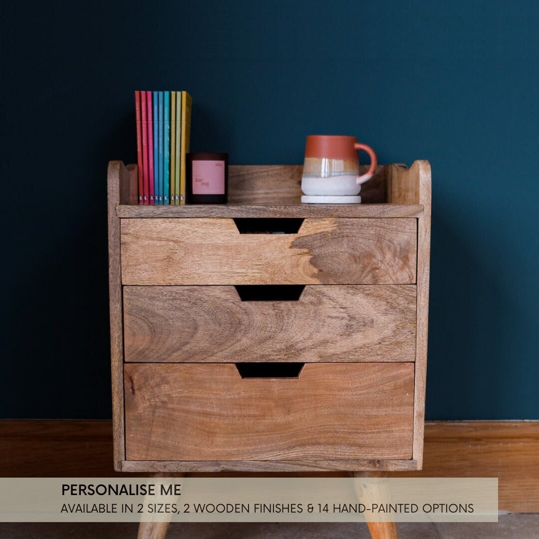 Handcrafted Mango Wood Bedside Table | Scandinavian Nightstand With 3 ...