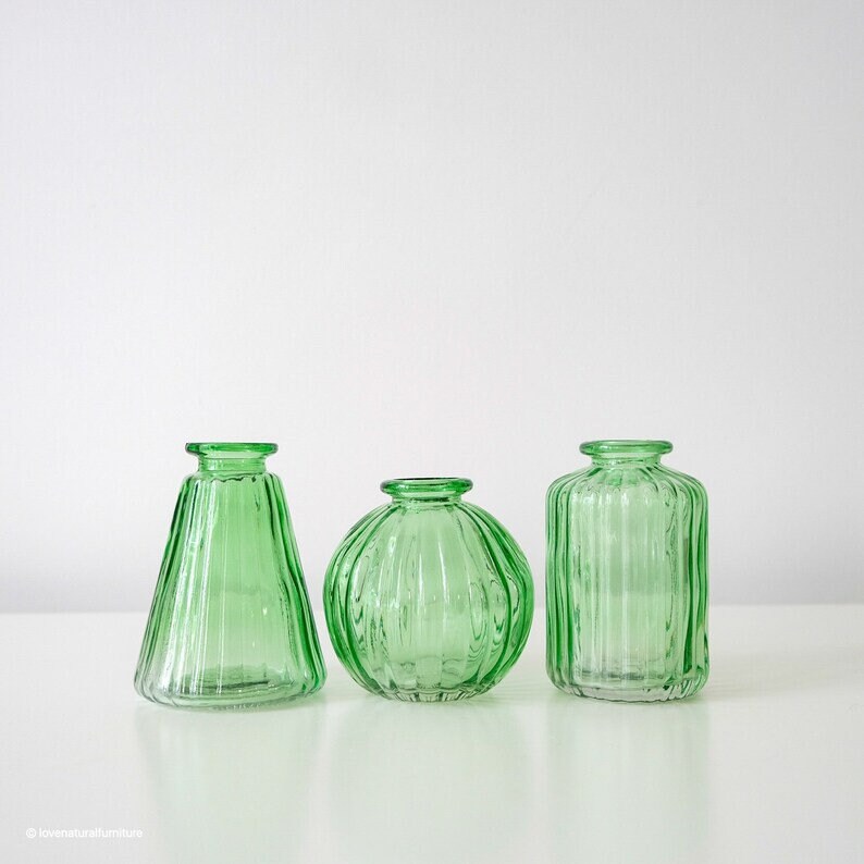 Small Coloured Glass Bud Vases Assorted Set of 3 Yellow Clear Etsy UK