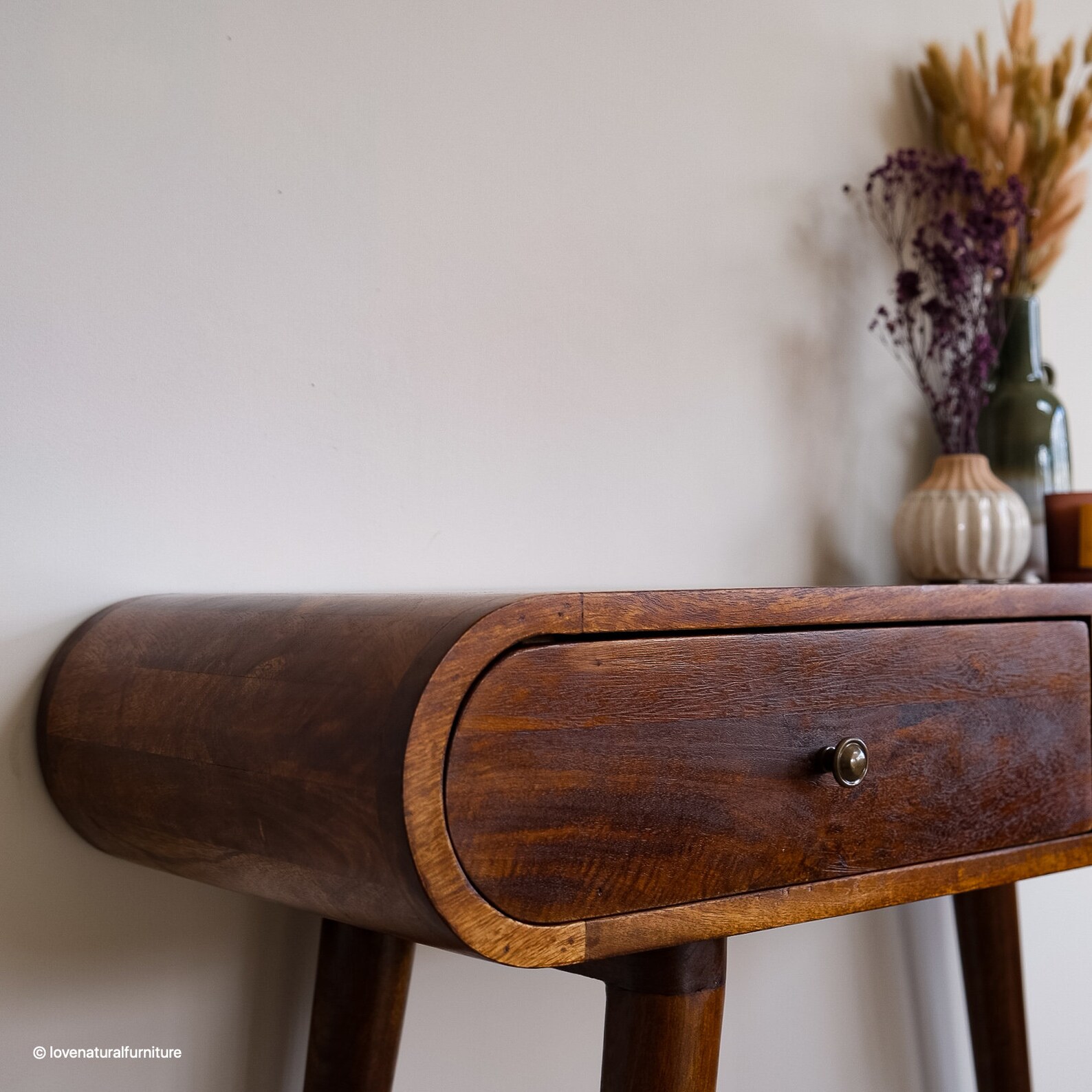 Curved Console Table 2 Drawers Solid Mango Wood Vintage Style Etsy