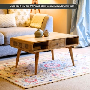 Round Mango Wood Coffee Table with Storage Handmade Wooden Living Room Furniture Scandinavian Style