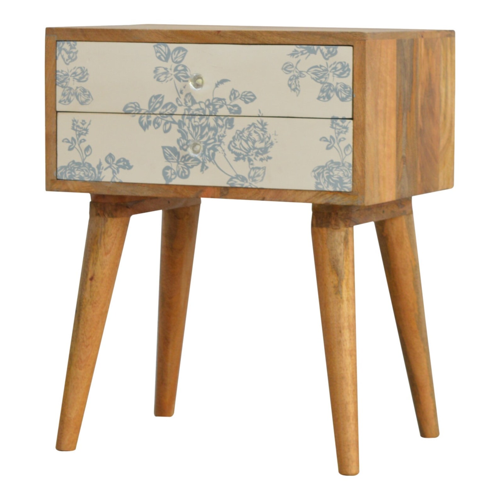 Blue Floral Solid Wood Bedside Table Unique Bedside ...