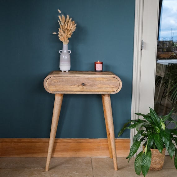 Curved Console Table 2 Drawers Solid Mango Wood Vintage Style Dressing Table Light Finish Retro Style Hand Painted Option Available Etsy