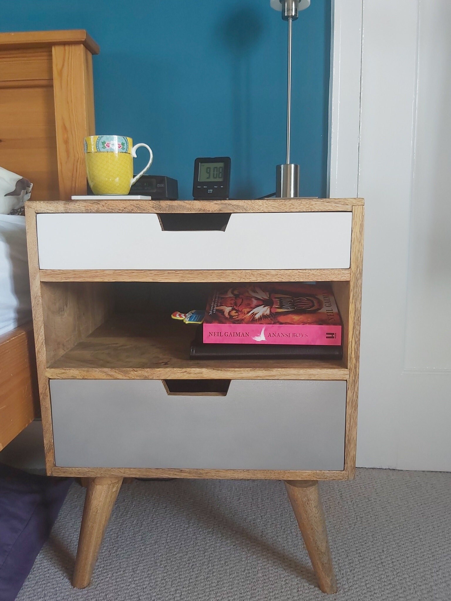 Solid Mango Wood Bedside Table | Hand-painted Nordic Nightstand - Etsy UK