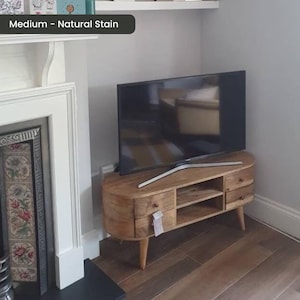 Solid Wood TV Stand 110cm Wide with Storage for Living Room Natural Light Brown zdjęcie 3