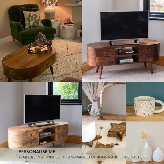 Living Room Set TV Stand and Coffee Table Bundle Solid Mango Wood