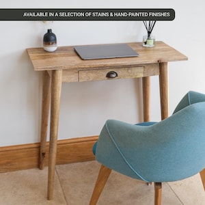 Small Natural Writing Desk with Storage Handmade Compact Solid Mango Wood Home Office Furniture
