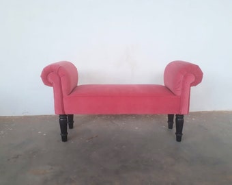 Pink Velvet Bench, Ash Black Mango Wood Legs, Victorian Hallway Seat