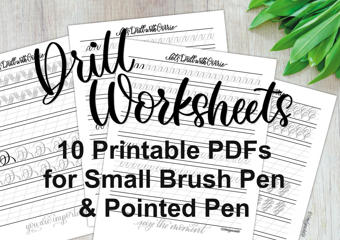Modern Calligraphy Brush & Pointed Pen Drill Worksheets With Traceable ...