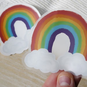 Rainbow & Fluffy Clouds CLEAR 3" Vinyl Sticker of Positivity - Wasserfester Aufkleber für Wasserflaschen, Laptops, Journale