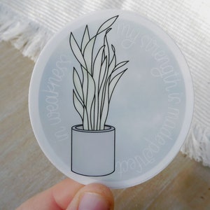 Pflanze & Positive Affirmation Bibelvers Zitat für seelische Gesundheit 3" Vinyl Sticker 'My Strength Is Made Perfect In Schwachheit' handbeschriftet