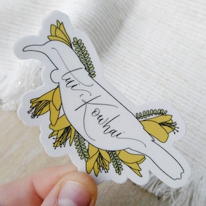 Adesivo de vinil de 3 polegadas Tui & Kowhai da Nova Zelândia, decalque à prova d'água de pássaros e flores para laptops, garrafas de água e telefones