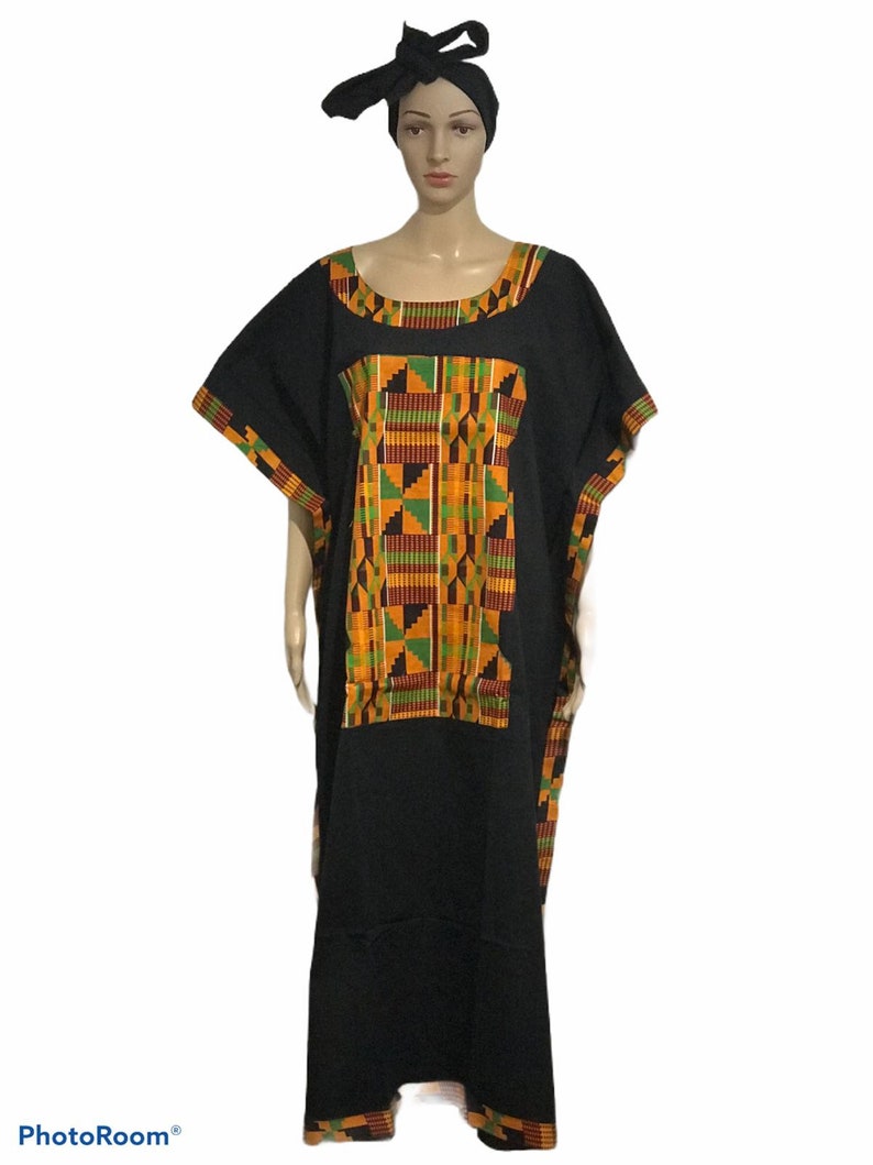 African Long Dress Kente Printed Kaftan With Head Scarf Plus - Etsy