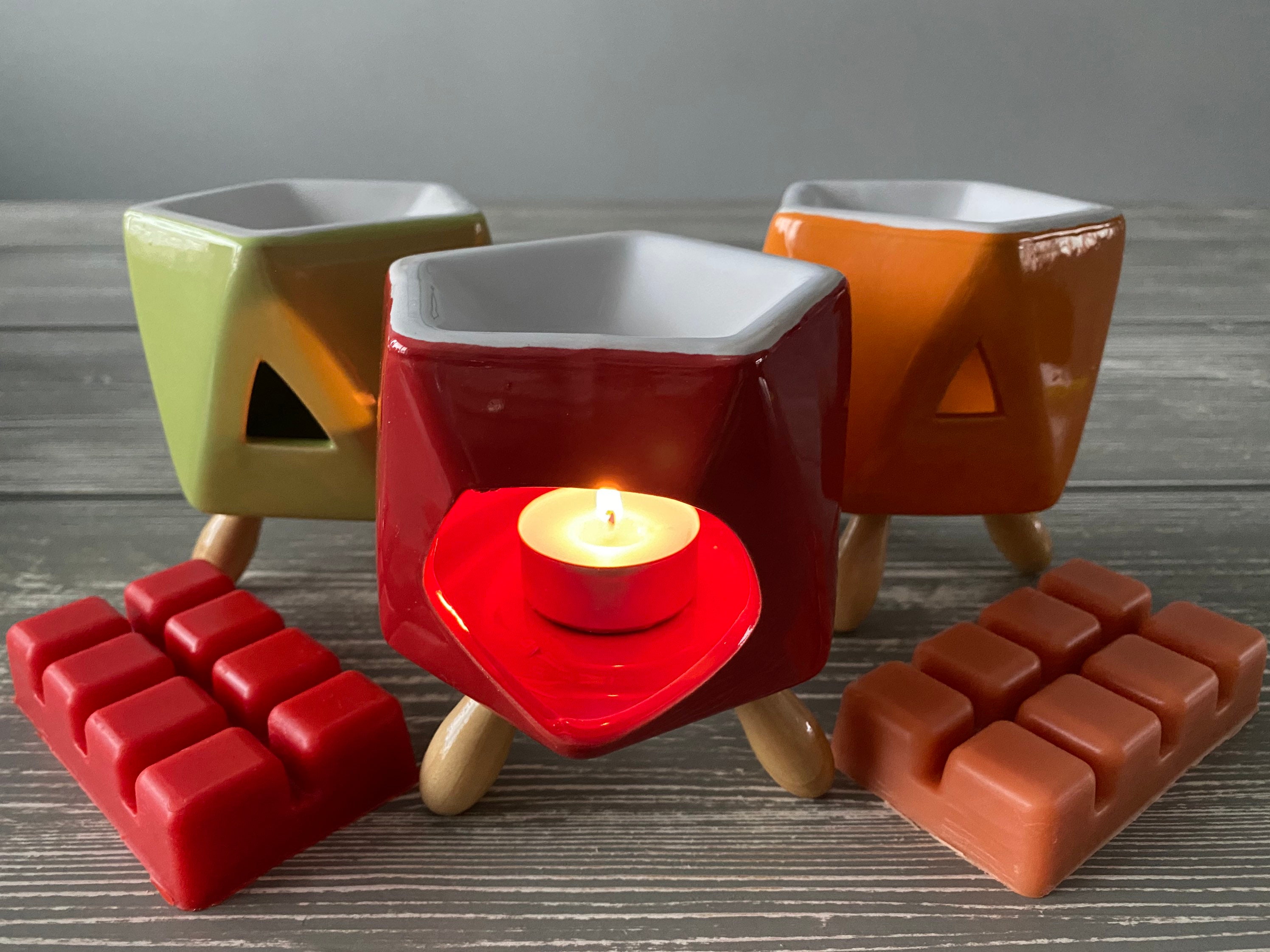 Wax Melt Burner / Oil Burner Geometric Design Green Orange Etsy