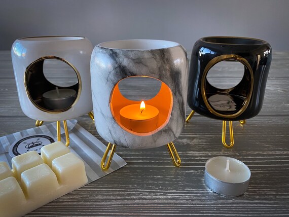 Wax Melt Burner  / Oil Burner with gold legs - Black White Marble -  Home Decor. Home Living. Lockdown/Birthday/Wedding/ Gift