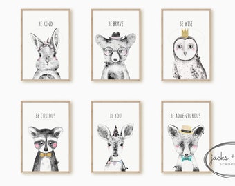 Woodland Animals Nursery Art Print | Printable Nursery Wall Art Decor Set of 6 | INSTANT DOWNLOAD | Kids Room | Playroom |