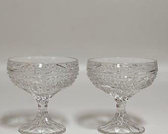 Set of 2 Vintage Pressed Glass Coupe Dessert Bowls Clear Stemmed Sherbet Cups