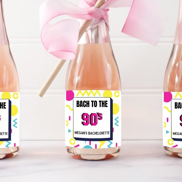 Bach to the 90's Bachelorette Party Mini Champagne Labels, 90's Bridal Shower Favors, Retro Bachelorette, 90's Theme Bachelorette Favor