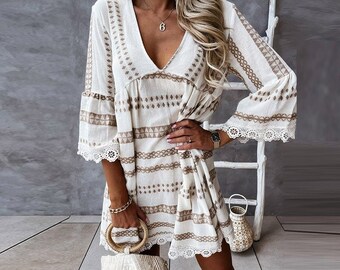 womens white boho dress