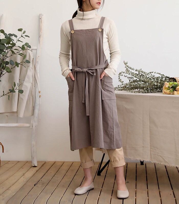 Linen Apron Apron Dress Linen Apron With Pockets Pinafore | Etsy
