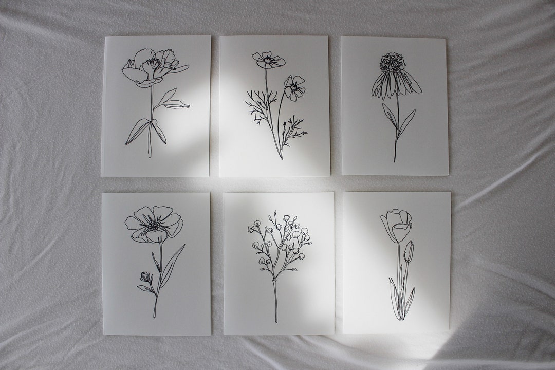 Floral Line Art Card Set: Minimalist Botanical Stationery - Etsy