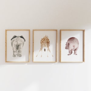 animal butts watercolor bathroom wall art, african animal nursery decor, nice butt bathroom decor, digital print, DIGITAL DOWNLOAD
