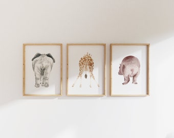 animal butts watercolor bathroom wall art, african animal nursery decor, nice butt bathroom decor, digital print, DIGITAL DOWNLOAD