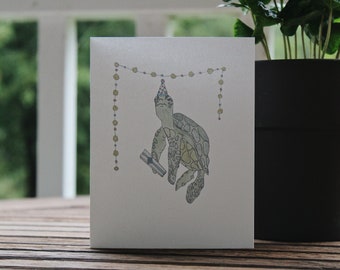 Funny Watercolor Turtle Birthday Card - Blank A2 Card