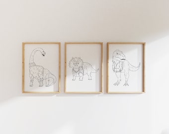 Dinosaur in Sweaters Nursery Art: Minimalist Line Drawing (Digital Download)