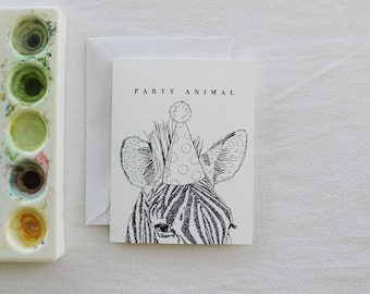Funny Zebra Birthday Card: Party Animal Line Drawing