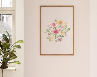 boho watercolor floral wall art, bohemian watercolor wildflowers wall decor, wildflower painting, digital print, DIGITAL DOWNLOAD