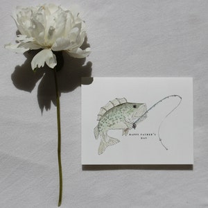 Carte de fête des pères achigan - carte de fête des pères amusante - pêche à l'aquarelle