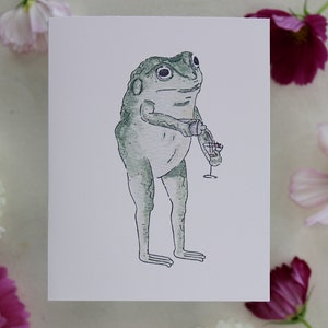 cocktail frog card, mixed drink card, bartender card, watercolor frog card, blank card, size A2