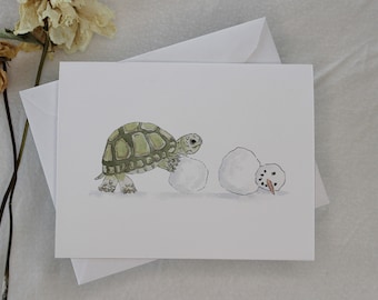 turtle snowman christmas card, watercolor christmas card, funny christmas card, blank christmas card, blank holiday card, size A2