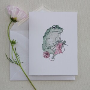 Carte de grenouille à tricoter, carte de grenouille aquarelle, carte vierge, taille A2