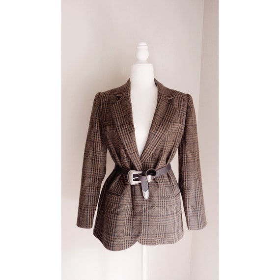Vintage Brown Plaid Oversized Wool Blazer