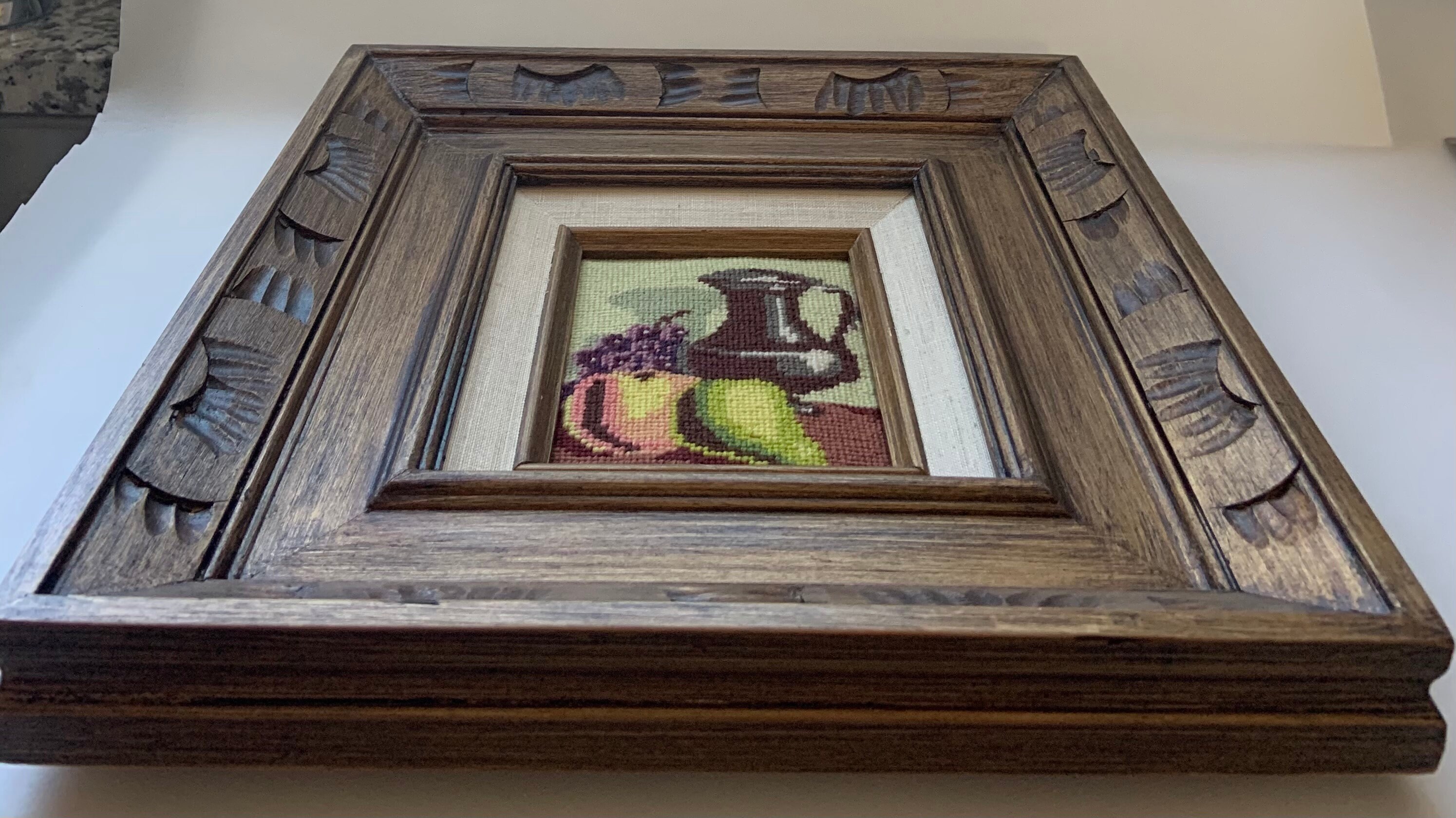 Vintage Needlepoint Wood Frame 11 3/8x12 1/2 Urn and Fruit Etsy