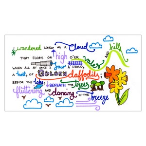 I Wandered Lonely as a Cloud (Stanza 1): Calligraphy Print