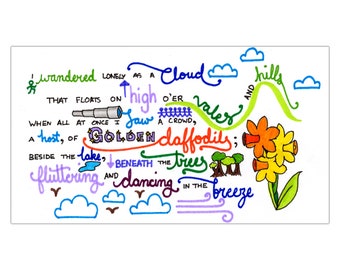 I Wandered Lonely as a Cloud (Stanza 1): Calligraphy Print