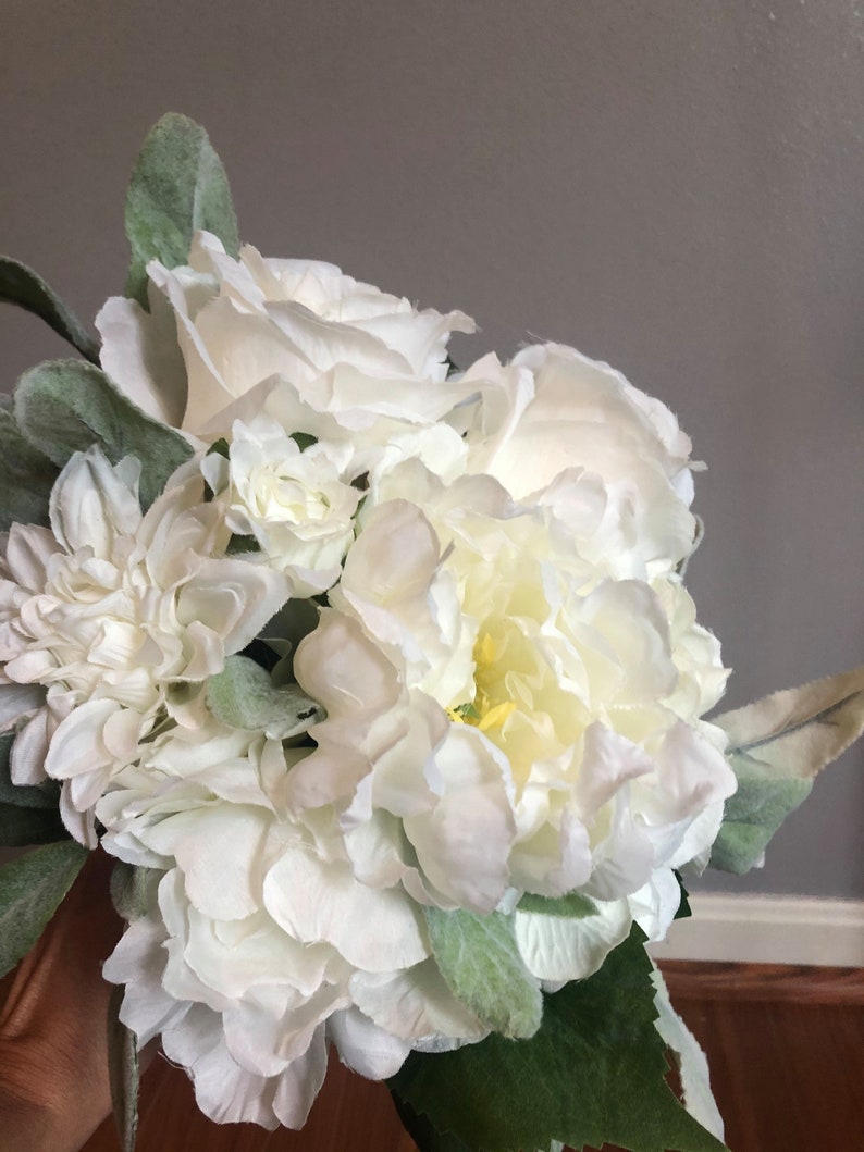 classic wedding flowers white wedding flowers with lambs ear greenery silk wedding bouquet White bridal bouquet