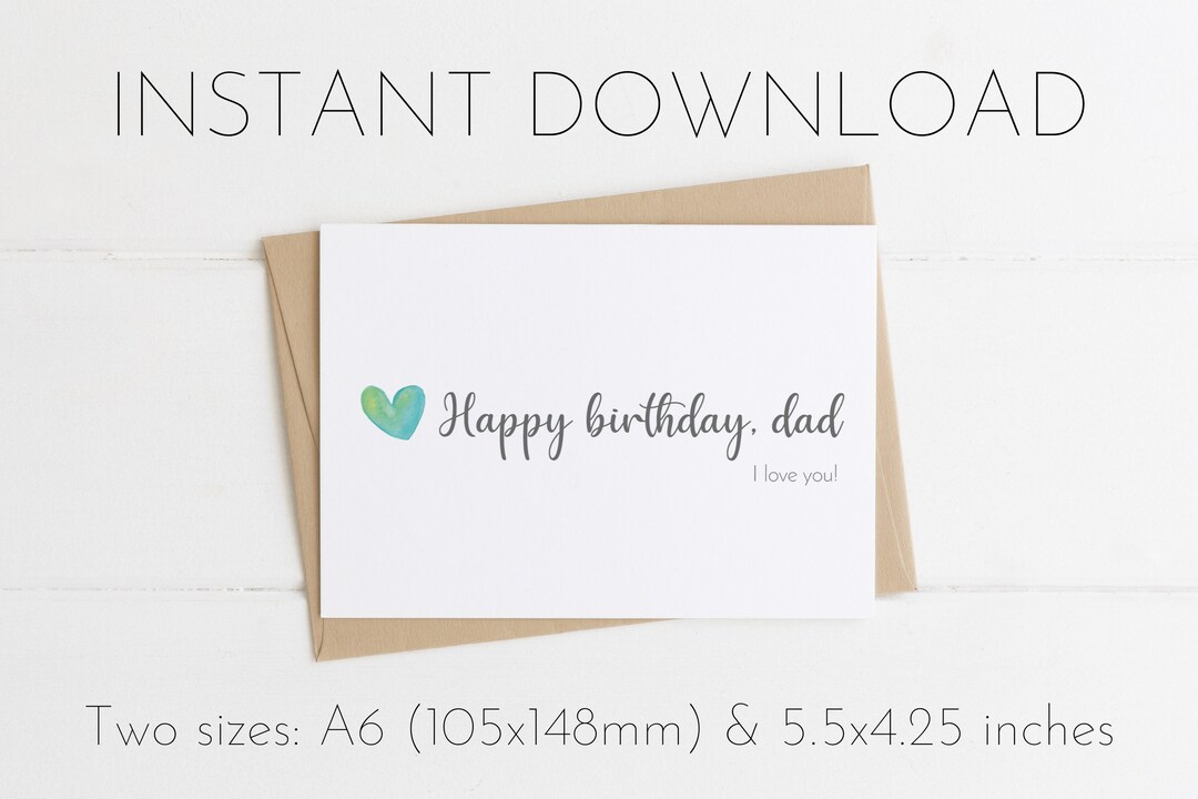 Birthday Card Dad, Printable Card, Instant Download, Minimalist, Blank Greeting Card, Last ...
